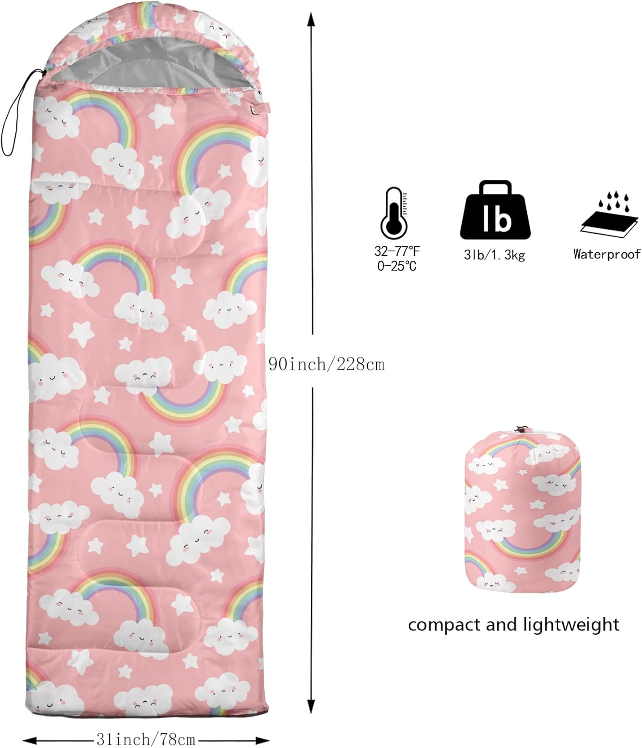 AILONEN Saco de dormir con bolsa de transporte compacta, para adultos, niñas, niños, pijamadas, viajes, al aire libre, impermeable y ligero, saco de