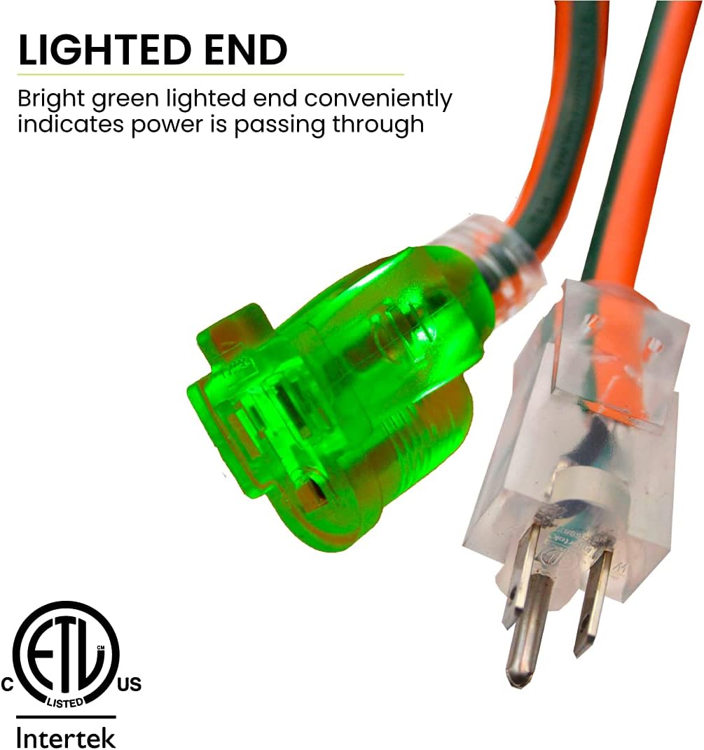 GoGreen Power (GG-13800) – Cable de extensión SJTW para exteriores, 143, 100 pies, cable de extensión iluminado, 100 pies
