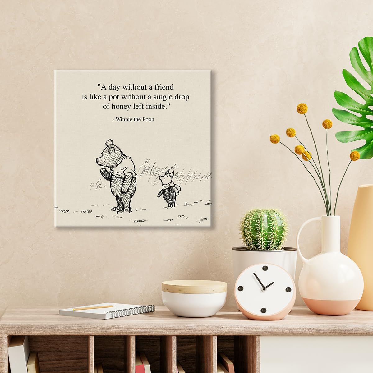 Arte de pared clásico con cita de Winnie the Pooh, retro, un día sin un amigo, refranes, lienzo con texto en inglés, cuadro de la amistad, cartel