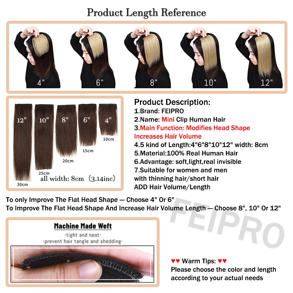 FEIPRO Extensiones invisibles de cabello humano con clip para mujeres con cabello cortocabello adelgazante sedoso lacio de una pieza frontal añade