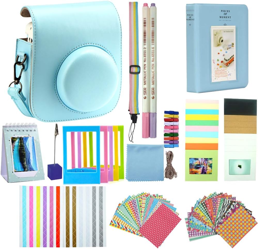 A ANTER Accesorios para cámara instantánea compatibles con cámara de película instantánea Fujifilm Instax Mini 12, 11, 9, color azul pastel