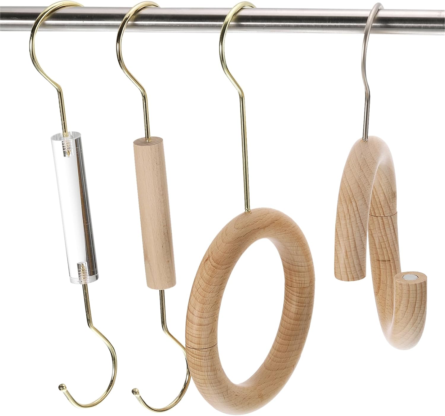 uxcell Gancho organizador de bufandas de 6 pulgadas, organizador de bufandas, anillos circulares de madera, gancho para colgar para cinturón,