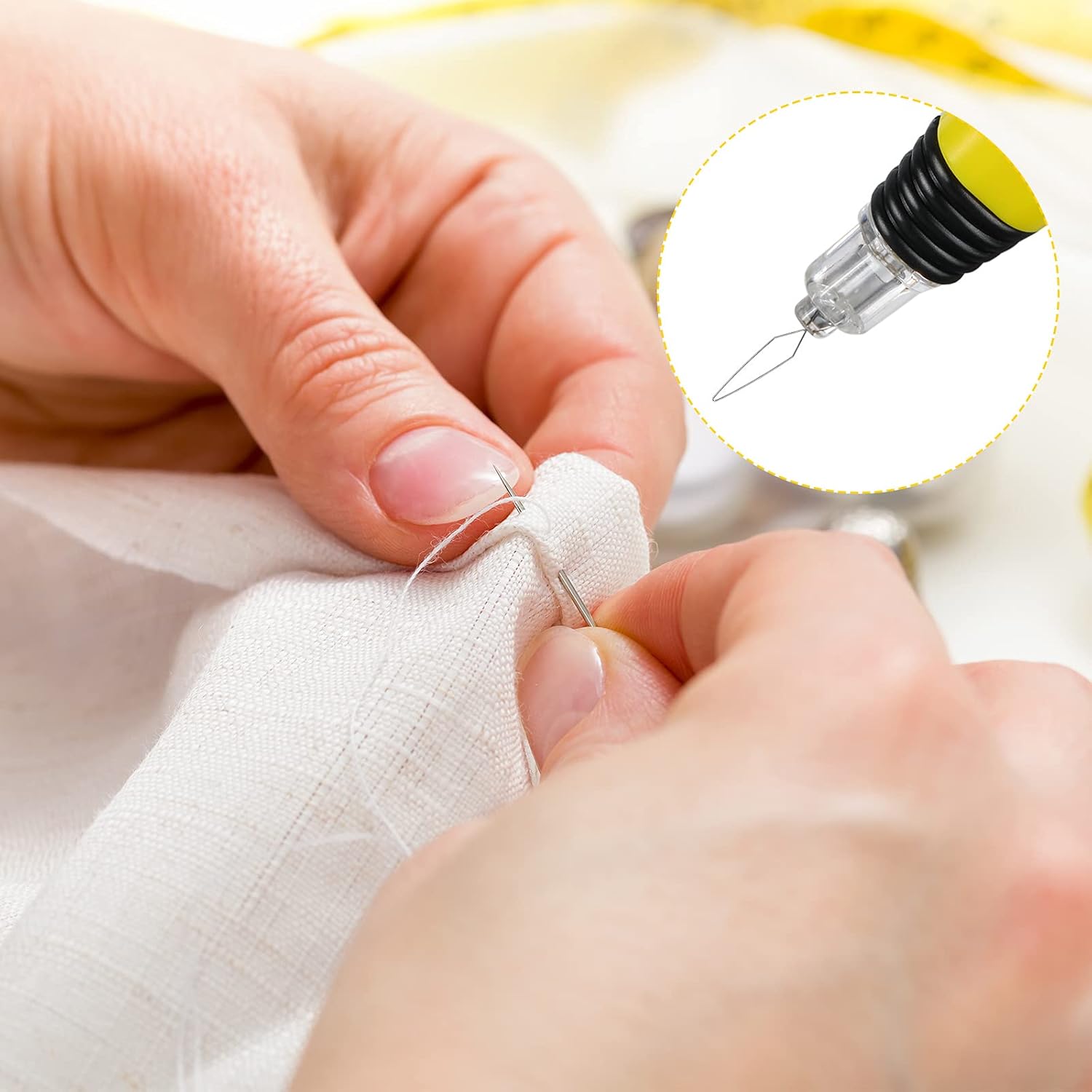 Enhebrador de agujas LED, herramientas de costura, lazo de alambre de plástico iluminado, enhebrador de agujas de bricolaje, herramienta de costura