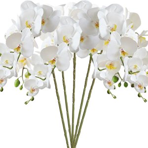 HinyoCo 5 piezas de flores artificiales de orquídea, flores artificiales de Phalaenopsis de 32 pulgadas para decoración del hogar y boda (blanco) HinyoCo 5 piezas de flores artificiales de orquídea, flores artificiales de Phalaenopsis de 32 pulgadas para decoración del hogar y boda (blanco)