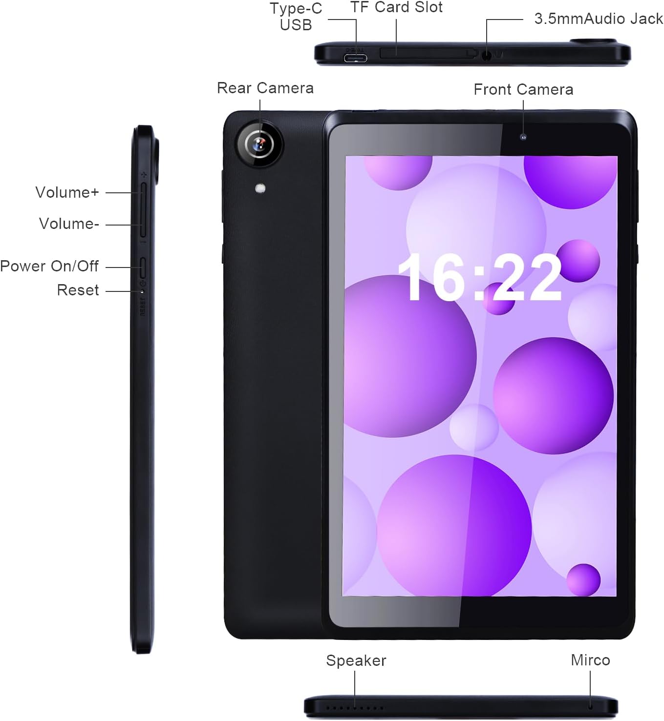 C idea Tableta de 8 pulgadas con Android 13, tablet PC juvenil con pantalla de luz azul, WiFi cámara dual 32 GB+1 TB expandida HD IPS protección