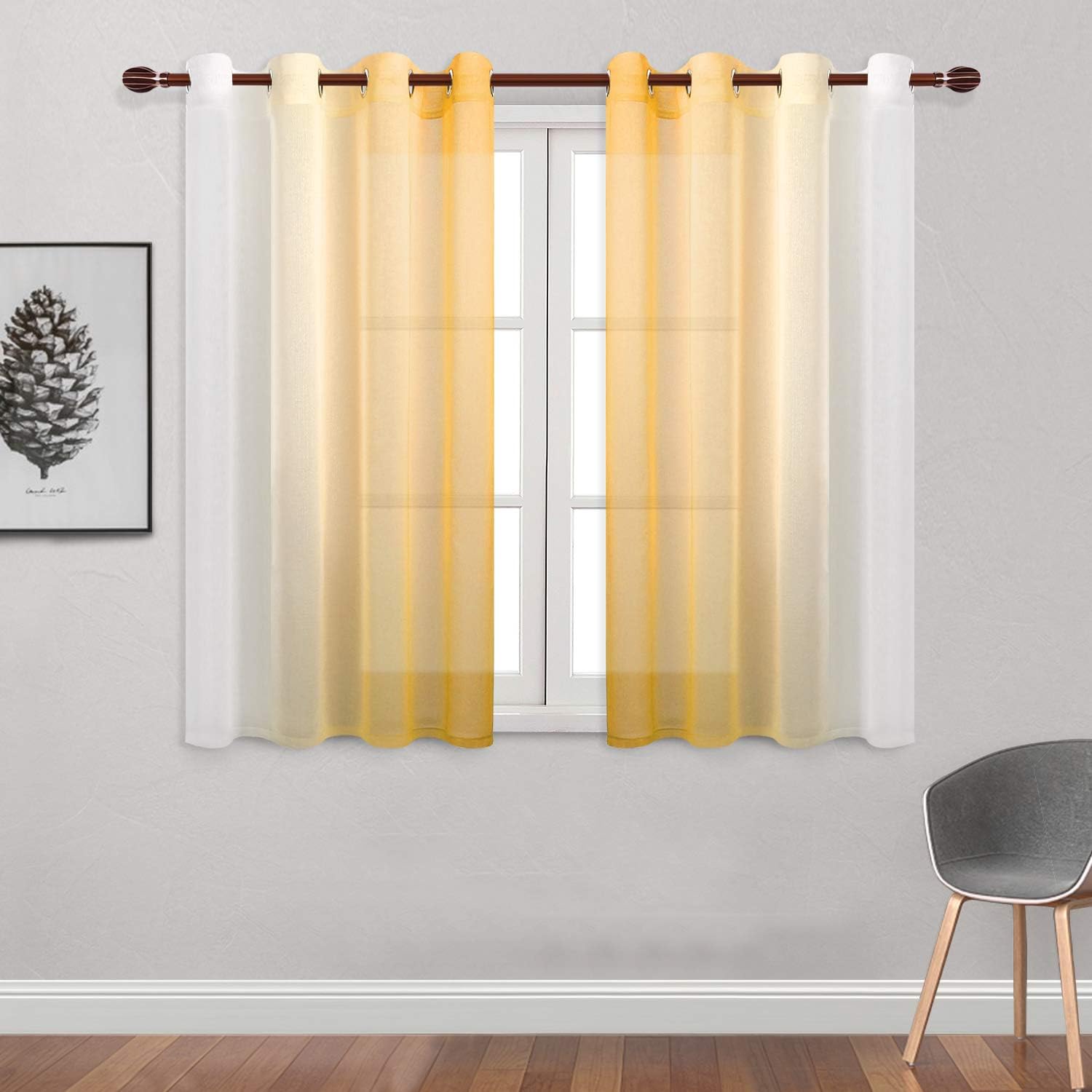 DWCN – Cortinas semitransparente estilo ombré con ojales en la parte superior para sala