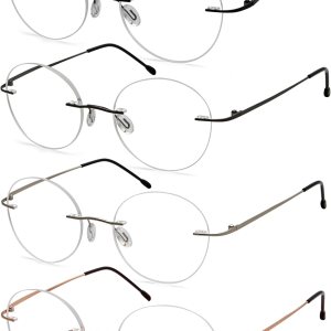 Eyekepper Paquete de 4 lentes de lectura redondos de metal sin montura para mujeres y hombres, lectores circulares sin marco Eyekepper Paquete de 4 lentes de lectura redondos de metal sin montura para mujeres y hombres, lectores circulares sin marco