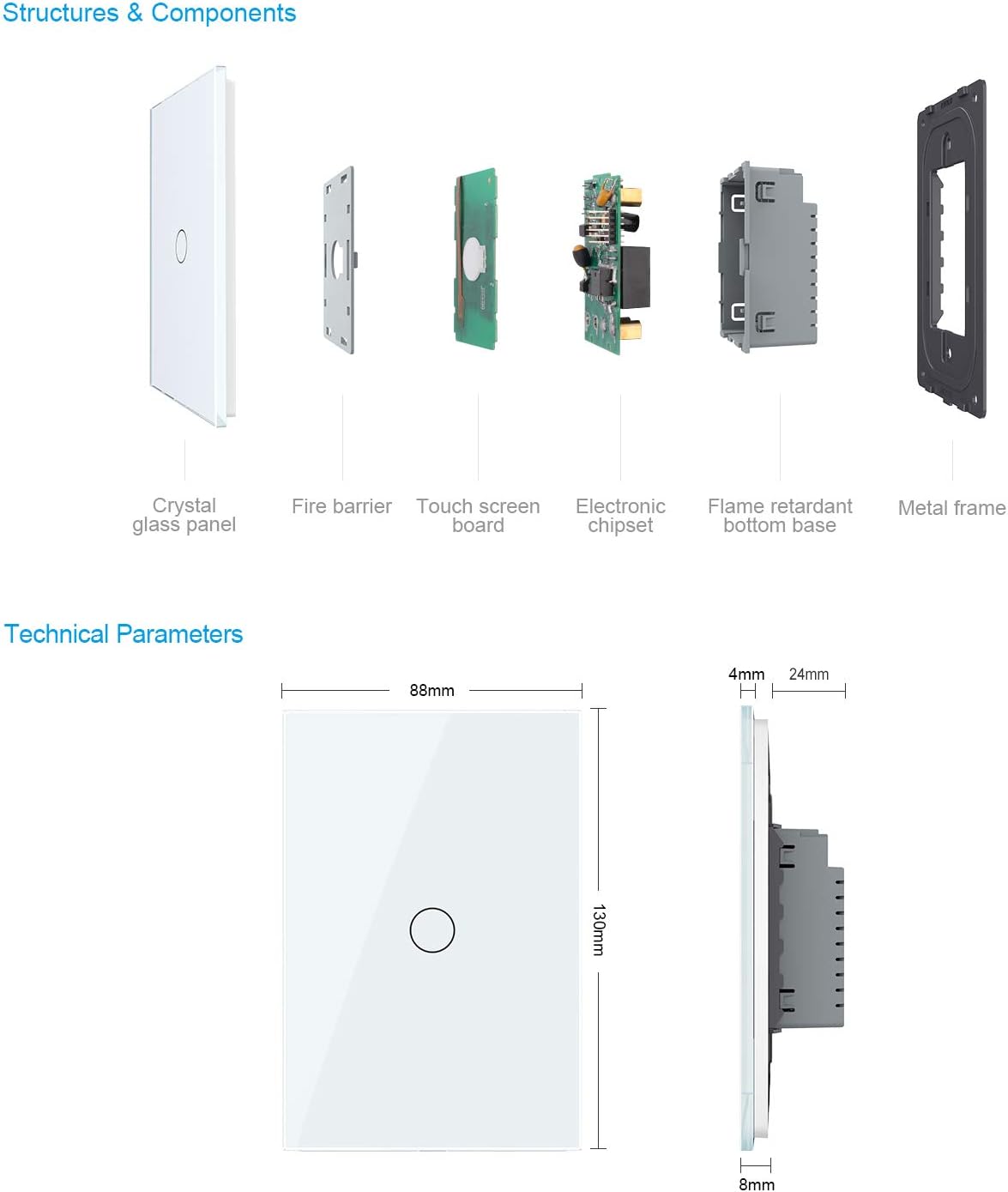 LIVOLO – Interruptor de luz (no neutral), con panel táctil de vidrio templado, luz indicadora, interruptor táctil moderno de pared