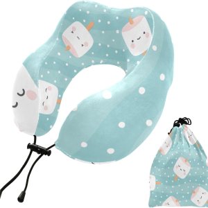Marshmallow – Almohadas de viaje portátiles con patrón de cara, almohada en forma de U para avión, almohada de viaje para niños Marshmallow – Almohadas de viaje portátiles con patrón de cara, almohada en forma de U para avión, almohada de viaje para niños