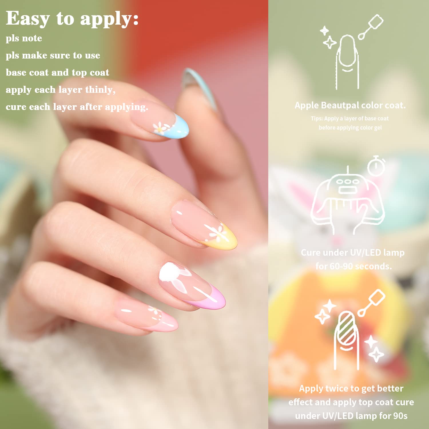 Beautpal – Juego de esmaltes de uñas de gel pastel neón, decoración de Pascua, macarrón brillante, esmalte de uñas de primavera y verano, 10