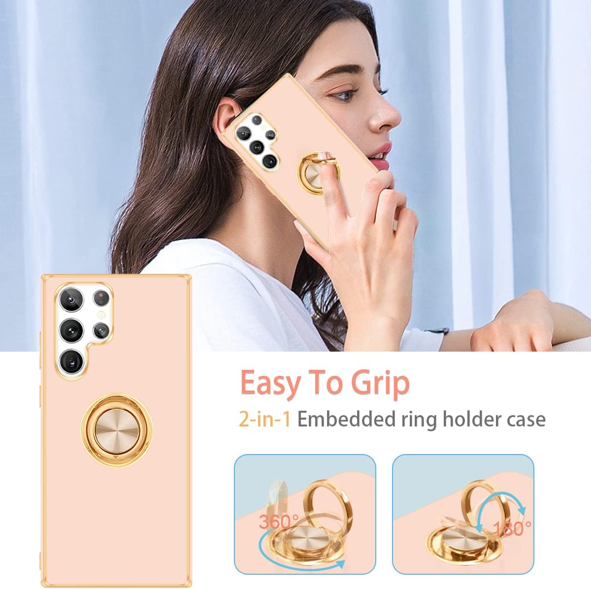 Fingic Funda para Samsung Galaxy S22 Ultra, Galaxy S22 Ultra con soporte de anillo de 360  con soporte de anillo de 360  Soporte magnético Soporte