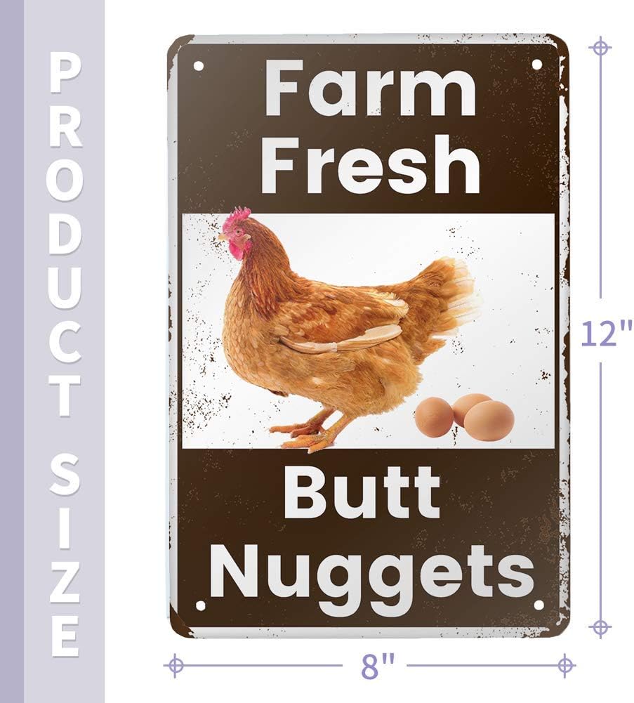 ANJOOY – Letrero de metal vintage de hojalata  Farm Fresh Butt Nuggets  Venta de huevos de pollo, mercado, granja, granero, baño, patio, regalos