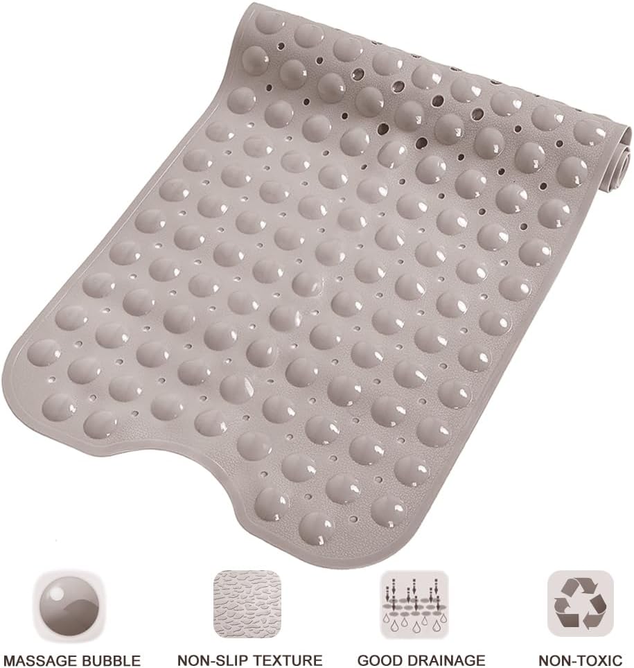 Linoows – Tapetes para tina y regadera, extralargas, antideslizantes, 39x16pulgadas, lavables a máquina, con ventosas y orificios de drenaje para