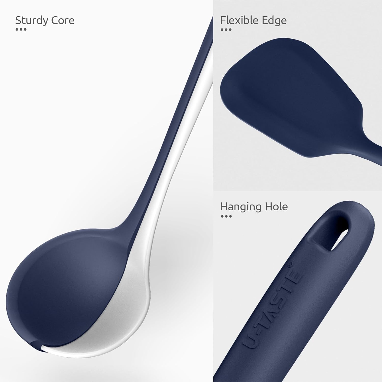 U-Taste – Juego de utensilios de cocina de silicona accesorios de cocina de 13.6 pulgadas de alta resistencia al calor, accesorios de cocina de goma