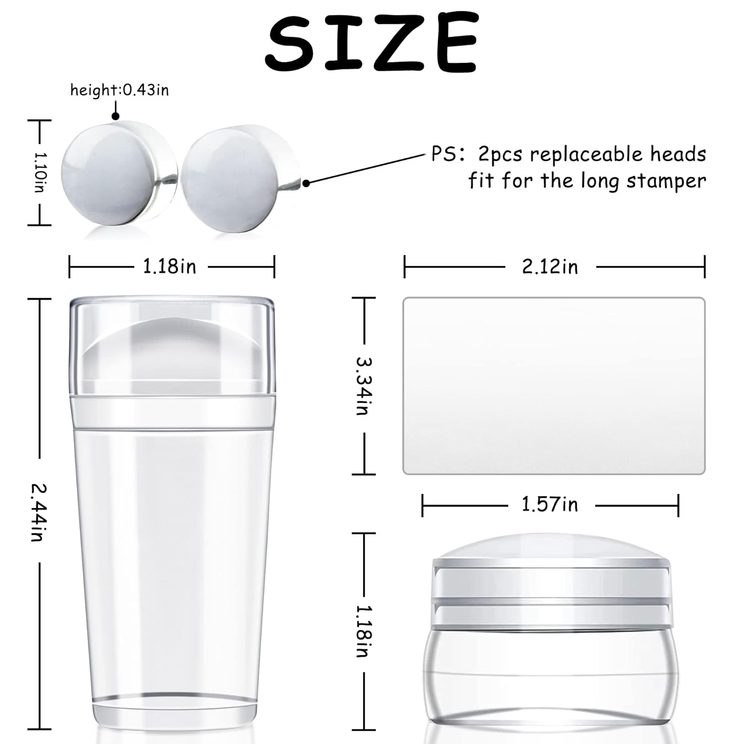 YUNAI Sello de uñas de punta francesa con raspadores  Kit de sello de uñas suave transparente de gelatina de silicona con 2 cabezales de reemplazo,