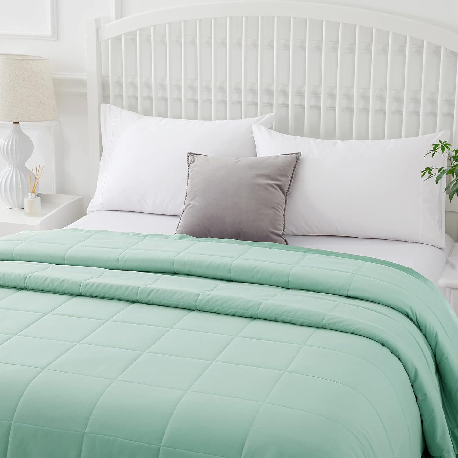 Manta Queen con ribete satinado, manta de cama para todas las estaciones  Invierno verano cómodo suave (verde, matrimonialqueen)