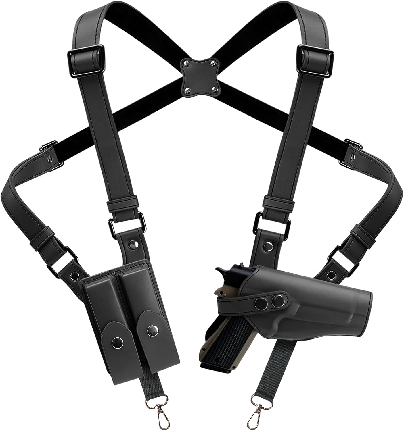 Shoulder Holster General Vertical Gun Holster Adjustable PU Leather for Concealed Carry with Double Magazine Pouch – Fit 1911 Most Kinds of Pistols