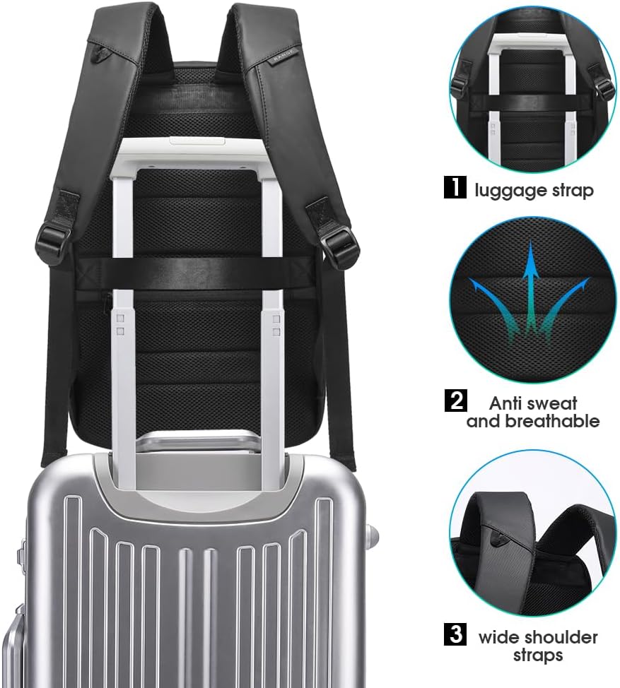BANGE Mochila antirrobo con puerto de carga USB, mochila de negocios ligera para hombres y mujeres.., Negro (más), Computadora portátil