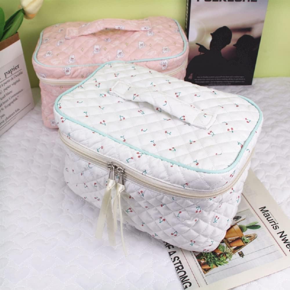 Bolsa de maquillaje de algodón, 2 piezas, bolsa de maquillaje acolchada, bolsa de maquillaje grande, organizador de cosméticos de viaje para