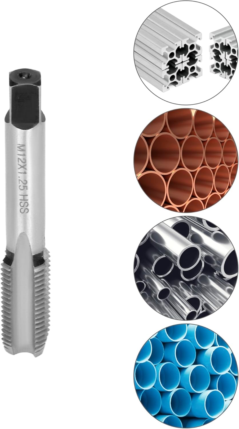 QWORK Taper métrico cónico y enchufe, paquete de 2 roscas M12 x 1.25 para mano derecha, herramienta HSS de corte de precisión con extremo cuadrado y