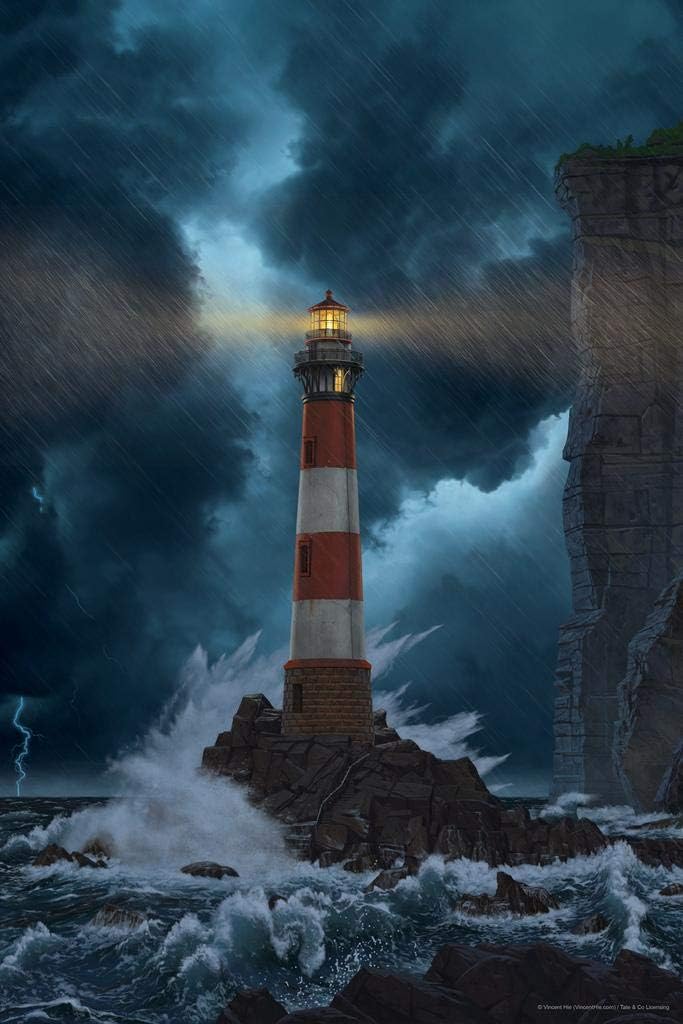 Póster de Vincent Hie Naturaleza de Unbreakable Lighthouse Stormy Seas (16 x 24 pulgadas)
