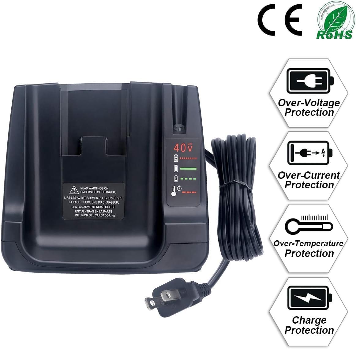 Cargador rápido de 40 V MAX para Black+Decker LCS36 LCS40, compatible con Black & Decker 36V 40V Max Batería de iones de litio LBXR36 LBX36 LBXR2036