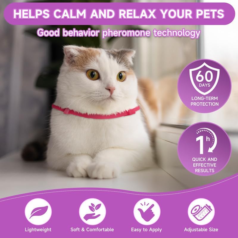 Paquete de 4 collares calmantes para gatos, collar ajustable calmante para aliviar la ansiedad de los gatos, collar de feromonas para gatos,