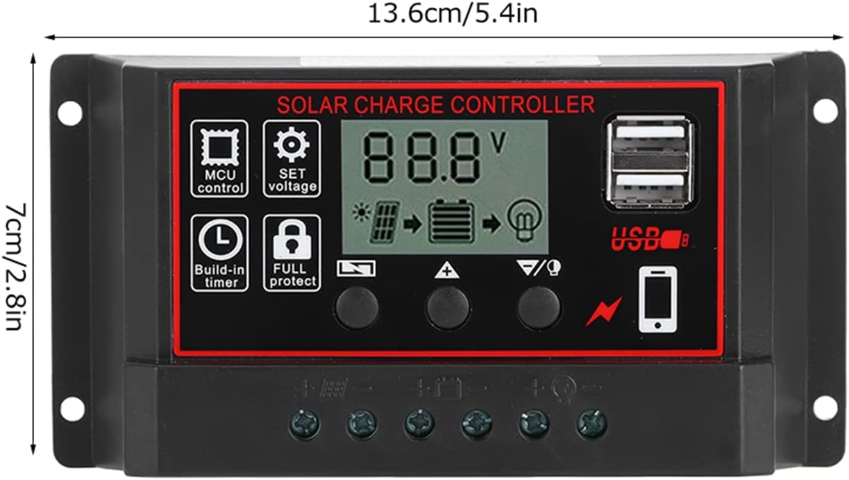Uxsiya con microcontrolador incorporado Controlador de energía solar Controlador de batería solar de 30 A configurado de forma flexible para el