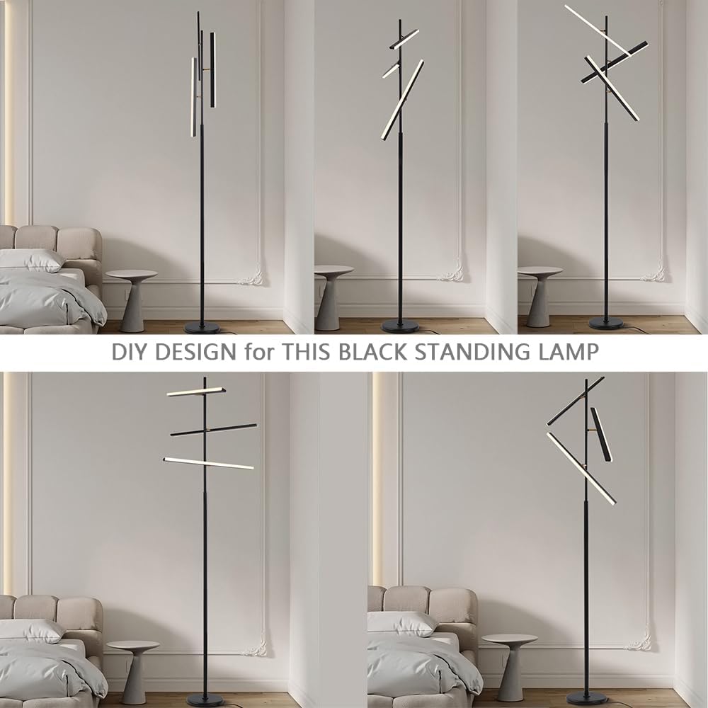 Lámpara de pie moderna, lámpara de pie LED regulable, lámpara de pie lineal de esquina de 68 pulgadas con 3 luces para dormitorio, lectura, sala de
