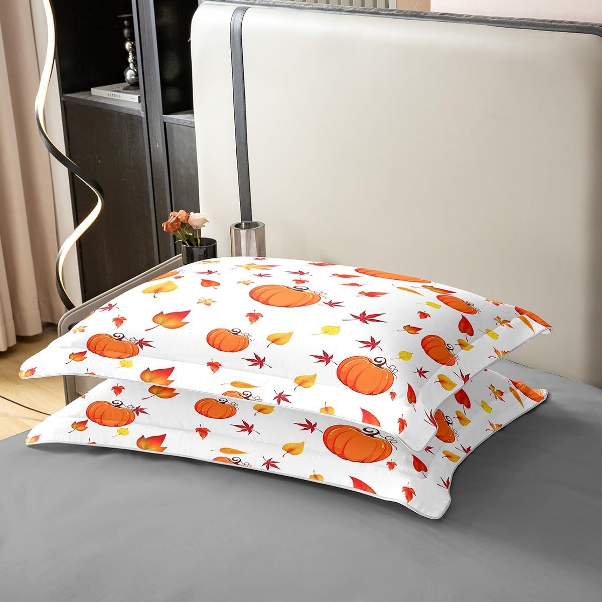 Erosebridal Juego de funda de edredón de calabaza de otoño 100% algodón orgánico, hojas de arce tamaño Queen, para niños y niñas, cosecha de otoño,
