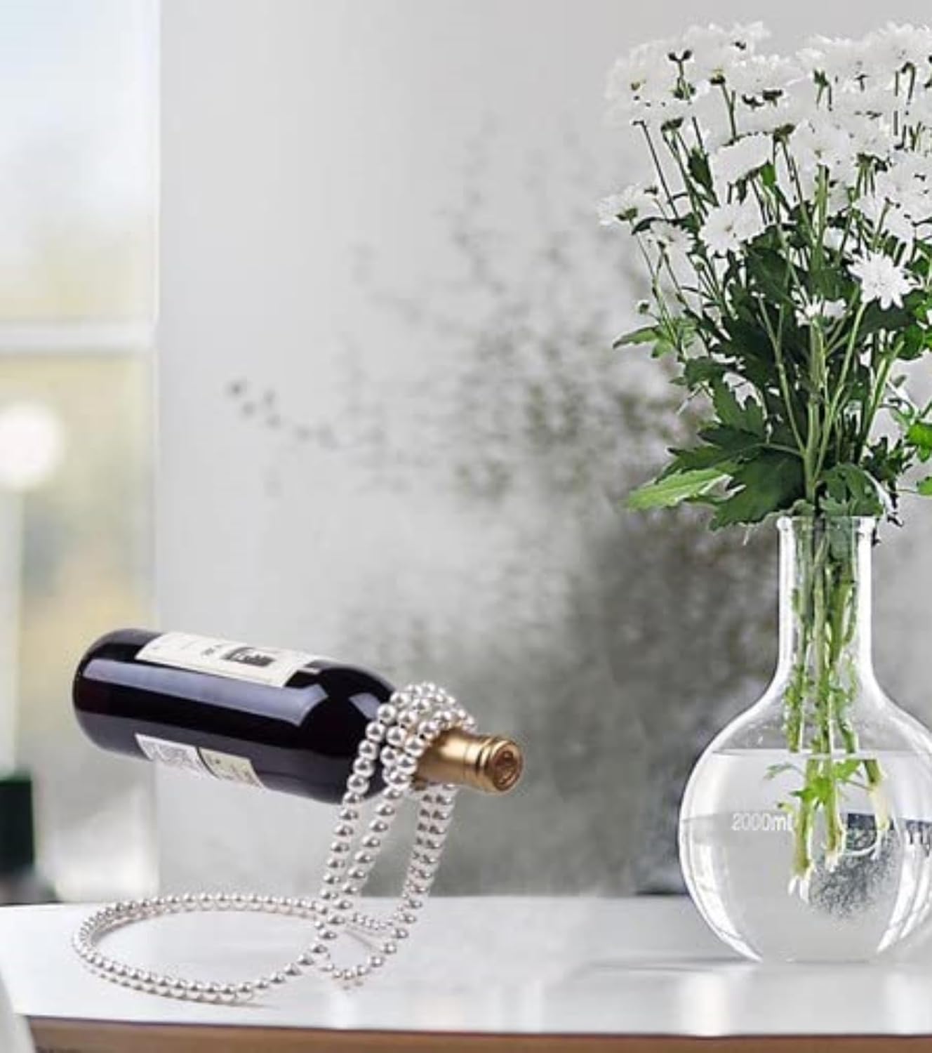 Estante de vino en forma de collar de perlas, soporte de botella de vino de metal, soporte para botella de vino para bar y decoración del hogar