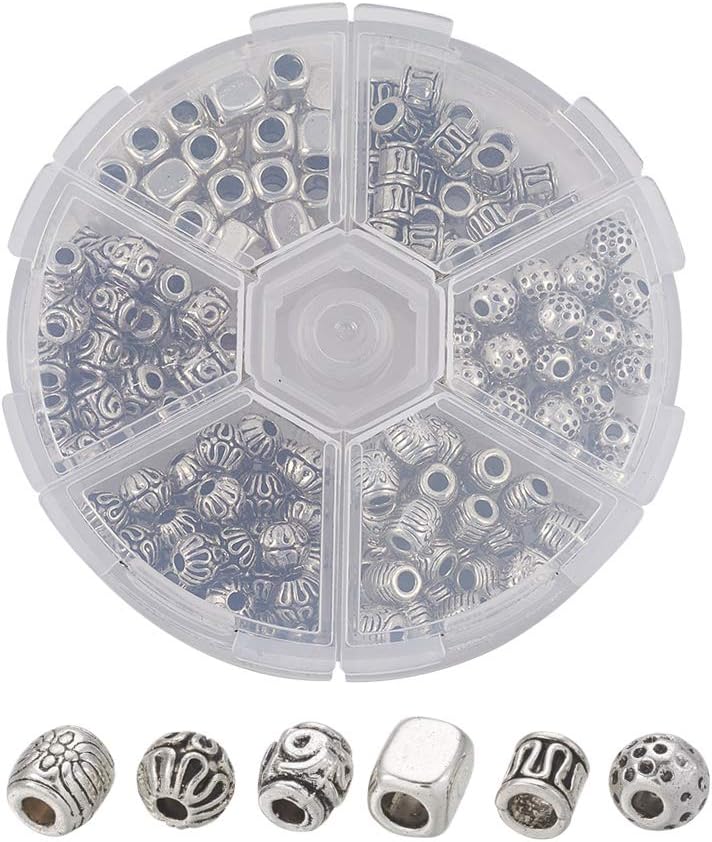 Craftdady Cuentas espaciadoras de aleación tibetana mezcladas Antiuqe Perlas sueltas, Metal Plata Zinc Concha