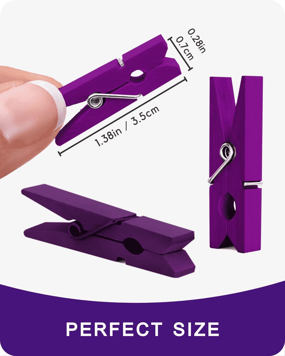 Mini alfileres para fotos, pinzas de color morado, paquete de 100 clips de madera arcoíris coloridos con cuerda de 32 pies para manualidades, baby