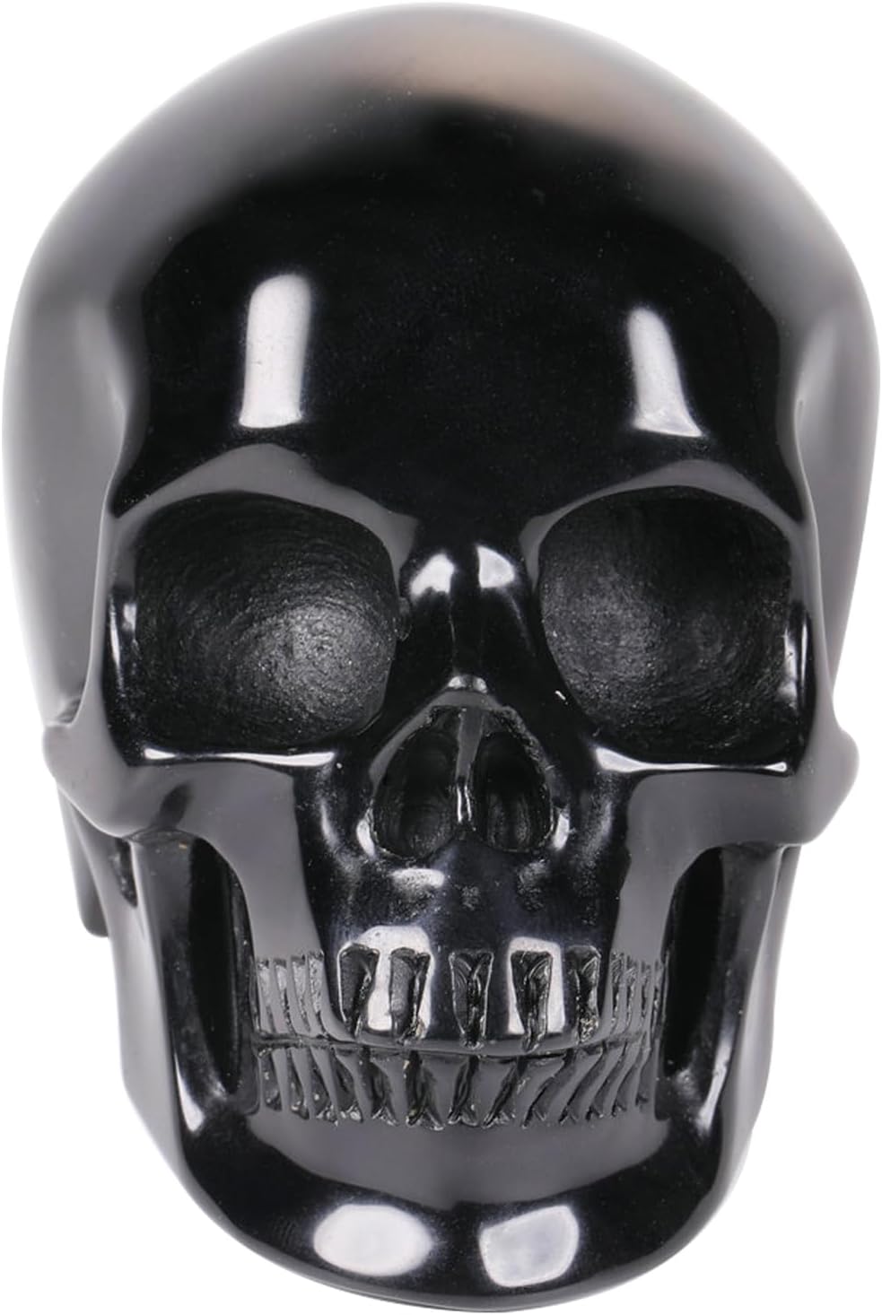 Estatua decorativa de calavera de cristal de obsidiana negra de 2.5 pulgadas, piedra curativa de cristal, escultura de calavera humana tallada a
