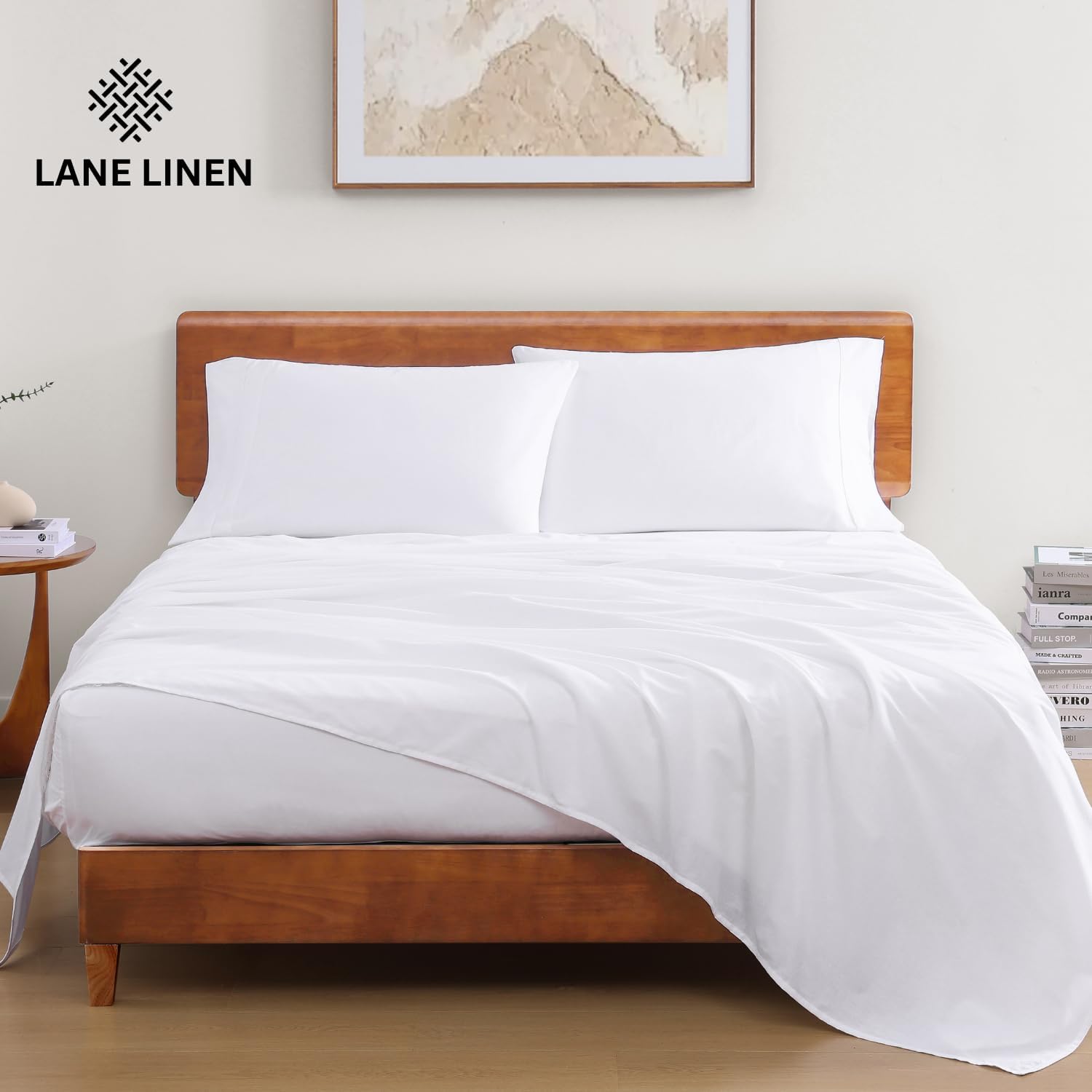 LANE LINEN – Juego de sábanas de percal de 100 % algodón orgánico puro tamaño individual, 3 piezas, ultrasuaves, se adapta a colchones de hasta