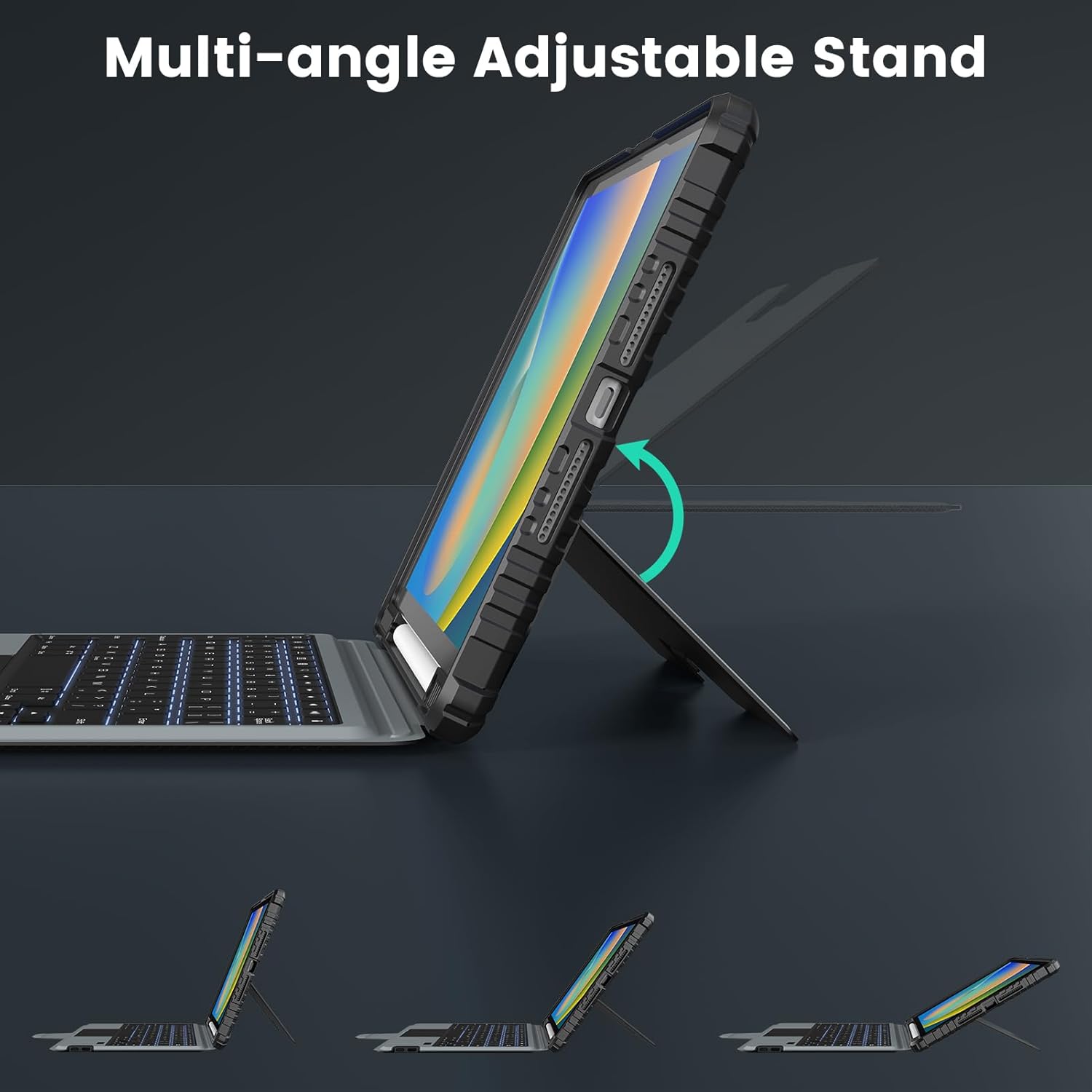 Nillkin Funda para iPad de 9 generación con teclado desmontable (10.2 pulgadas, 2021), 7 colores de retroiluminación, trackpad preciso, soporte para