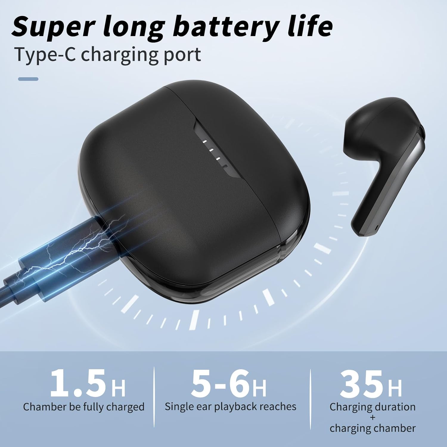 Auriculares inalámbricos Bluetooth con batería de 35 horas, sonido inmersivo en el juego, control táctil y música y llamadas para todos los