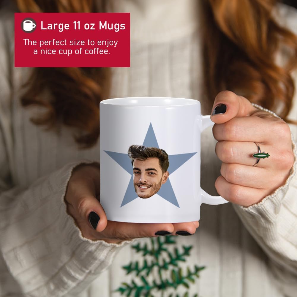 Tazas de café personalizadas con cara de estrella, taza de cara de oficina personalizada, taza de oficina personalizada con imagen, cara, imagen,