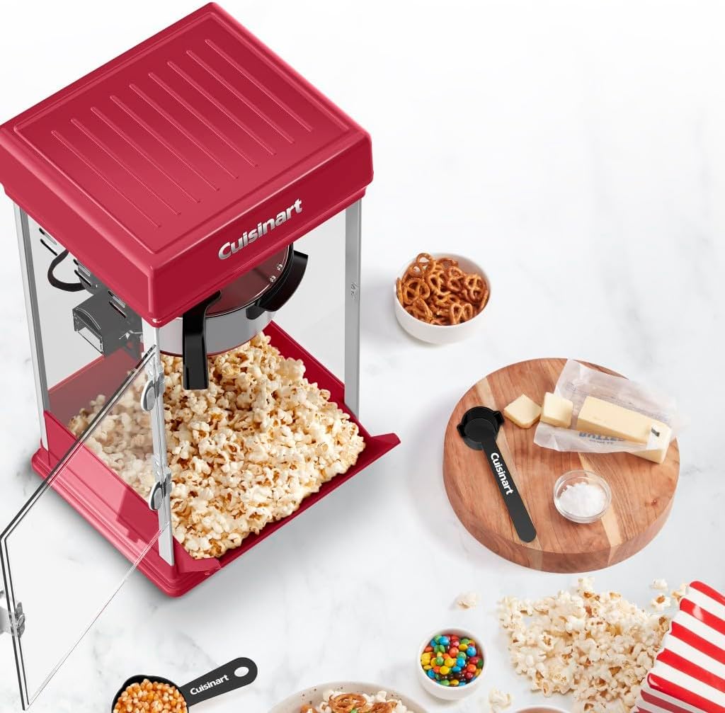 Cuisinart Máquina de palomitas de maíz estilo teatro, capacidad de 16 tazas, sin tiempo de calor, fácil de servir y de limpieza rápida, con cuchara