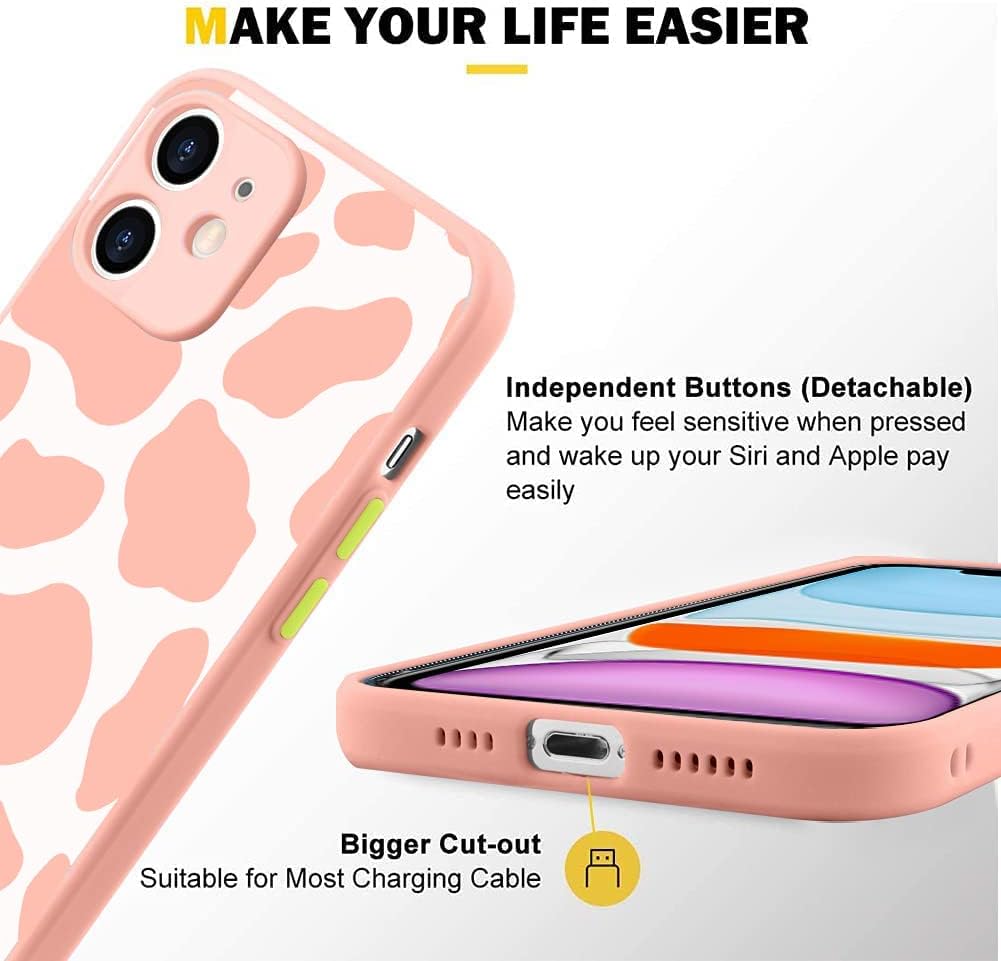 SUBESKING Funda para iPhone 78SE 2020 con estampado de vaca rosa, parte trasera de policarbonato duro mate translúcida con bonito diseño de patrón