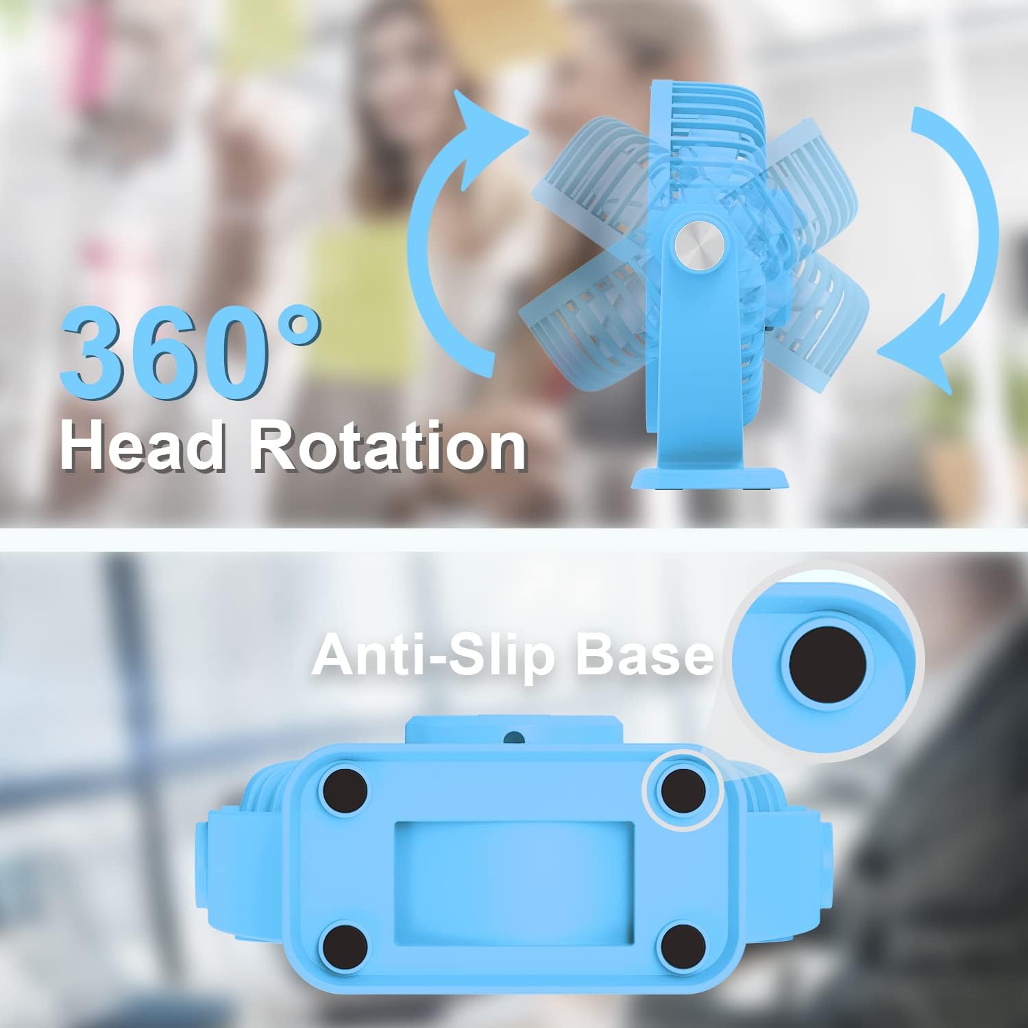 TriPole Ventilador de escritorio alimentado por USB, pequeño ventilador personal de 3 velocidades, mini ventilador de flujo de aire fuerte, rotación