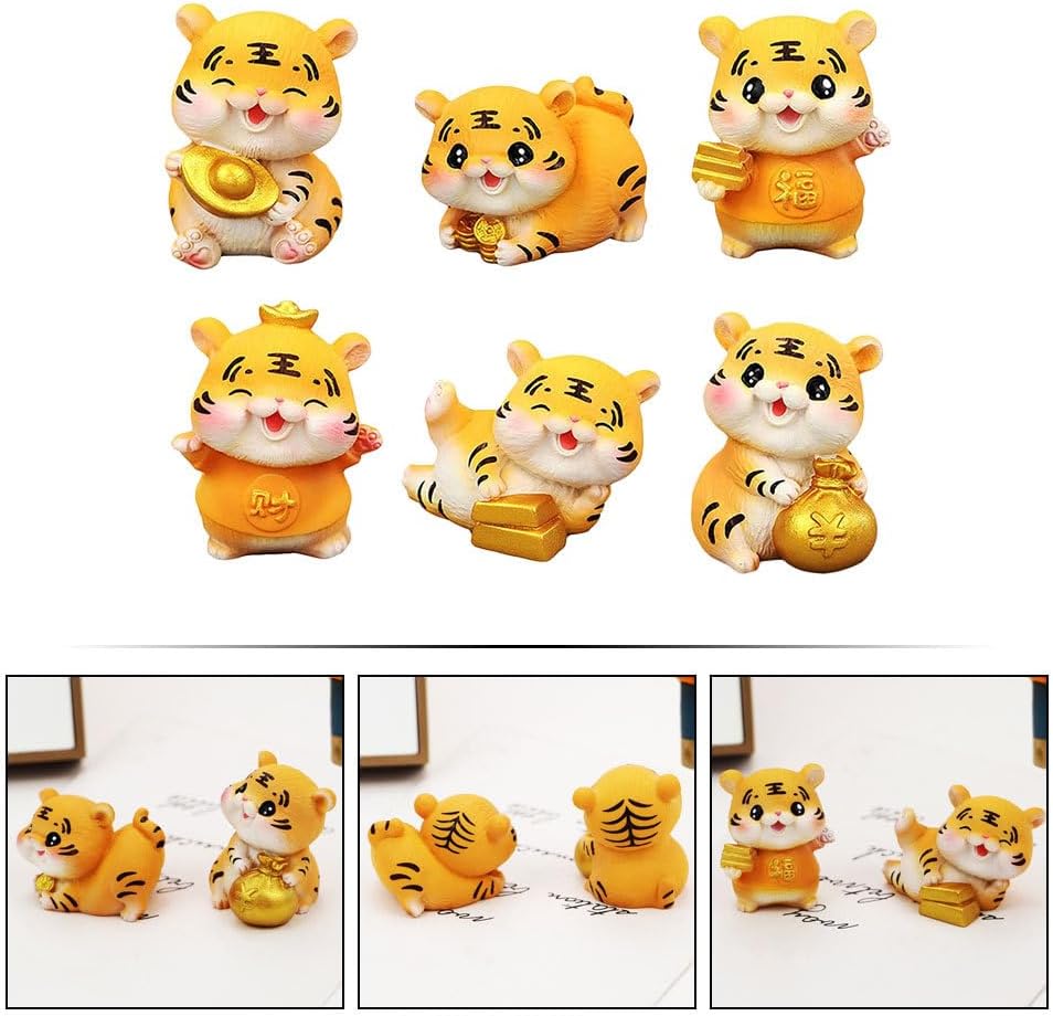 Garneck 6 piezas de adorno de tigre de la suerte para decoración de pastel de cumpleaños de coche, figuras en miniatura, regalos de año, animales,