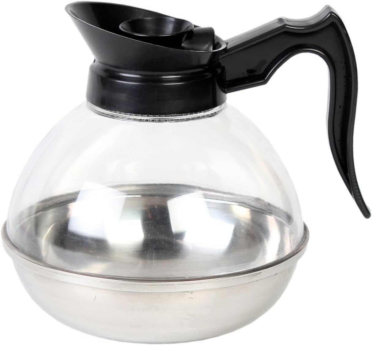 Decantador de café de grado comercial, cuerpo de policarbonato con base de acero inoxidable, mango de plástico negro, jarra de café fácil de verter,