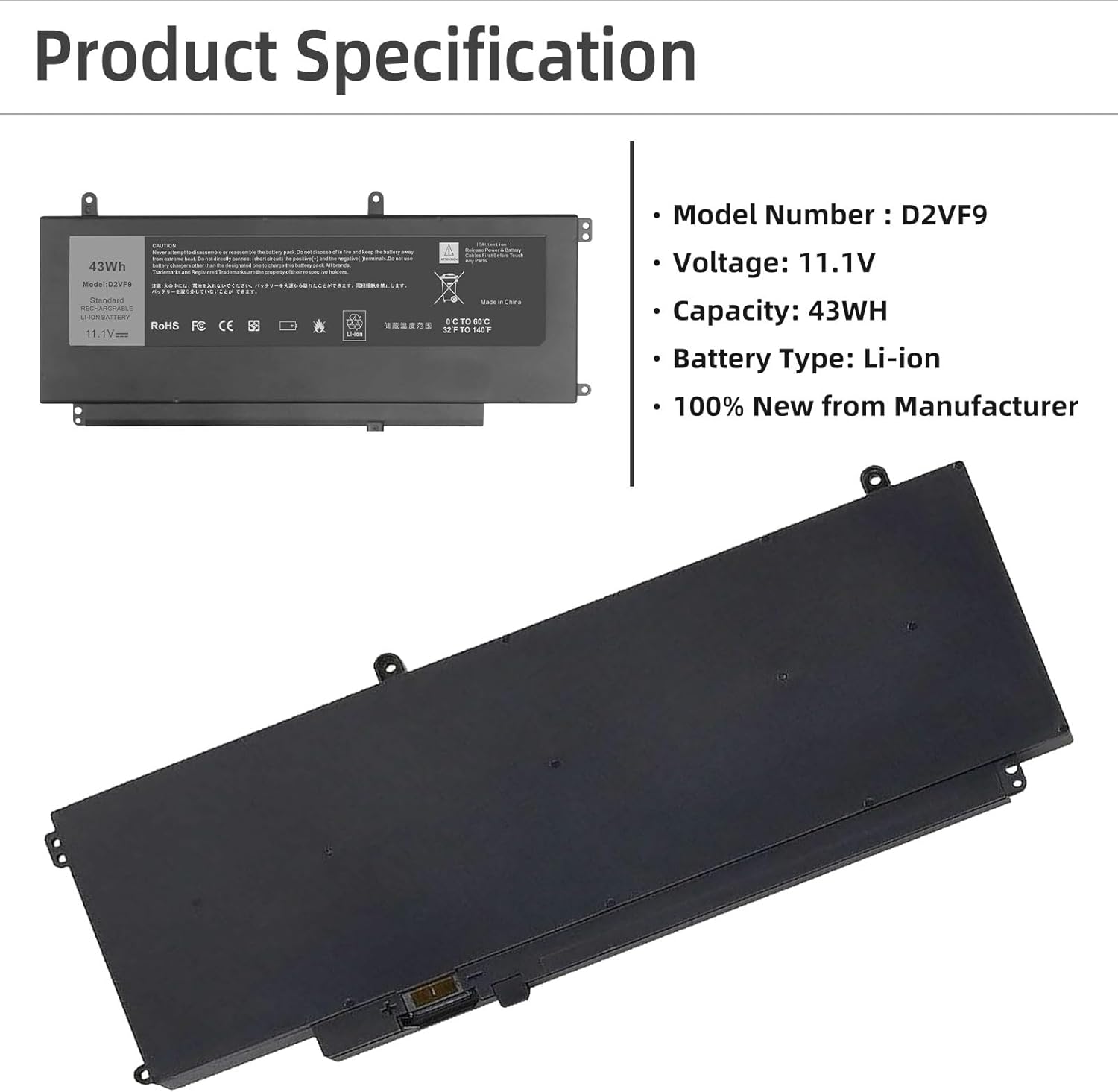 YXKC D2VF9 – Batería para portátil Dell Inspiron 15 7547 7548 Vostro 14 5459 14-5459D-1308S 14-5459D-1328S 14-5459D-1408S 14-5459D-1528G1528S