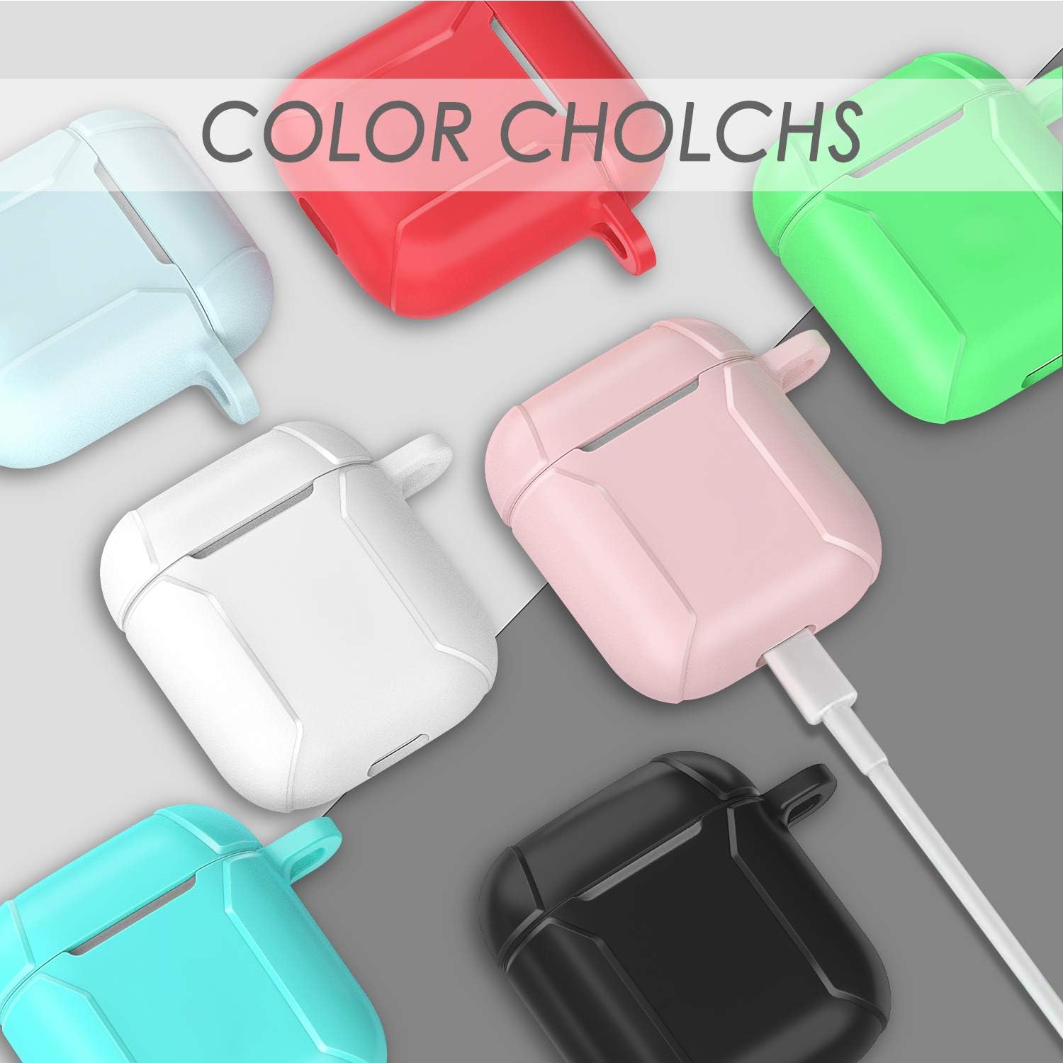 Fintie Funda para AirPods 2 y 1, funda protectora de silicona de alta calidad a prueba de golpes con llavero LED frontal visible compatible con