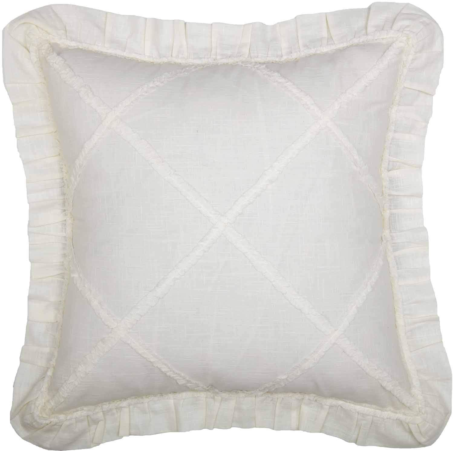 Kathryn – Funda de almohada, 20 x 20 pulgadas, tela texturizada de aspecto de lino blanco suave con microvolantes en forma de diamante, granja