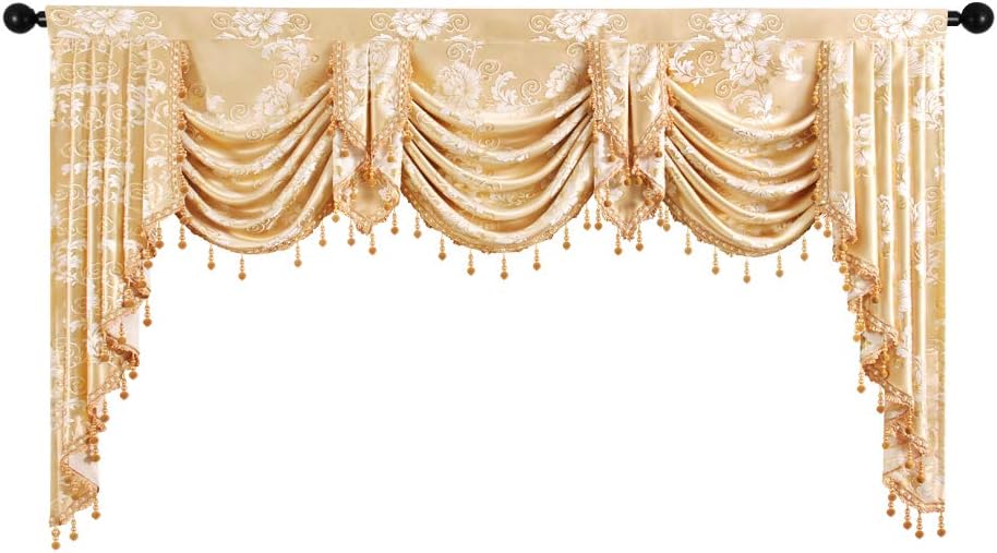 ELKCA – Cenefa de cascada de tejido jacquard para dormitorio, cenefa de cortina de lujo para sala de estar
