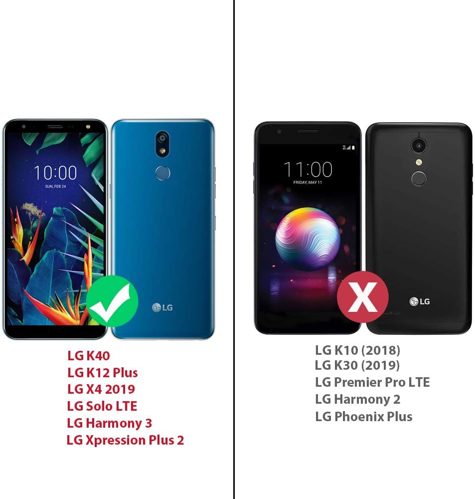 TJS Funda para teléfono compatible con LG K40K12 PlusX4Solo LTEHarmony 3Xpression Plus 2, protector de pantalla de vidrio templado de cobertura
