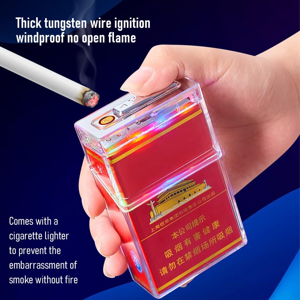 Estuche de cigarrillos transparente con encendedor, 20 cigarrillos regulares, encendedores USB, 2 en 1, transparente, extraíble, portátil, el mejor