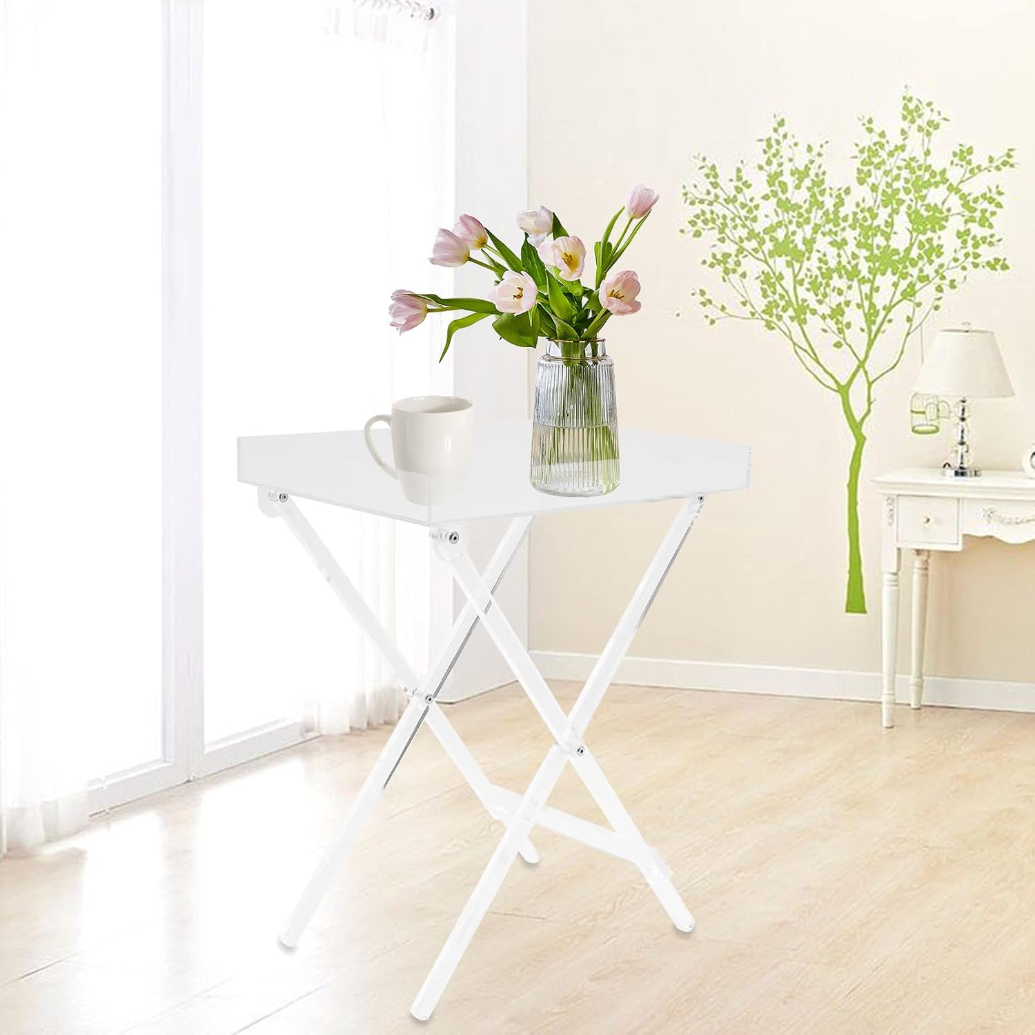 Mesa plegable de acrílico, mesa auxiliar de acrílico transparente, mesita de noche, mesita de noche para dormitorios, sala de estar, cocina, bar,